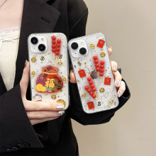 Candied Haws Ingot Gold Coin Lucky Bag Red Packet Glitter Silicone Phone Case for iPhone 14/16 Pro Max 15 13