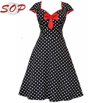 Black Polka Dots Lady Isabella Casual Vintage Clothing Dress