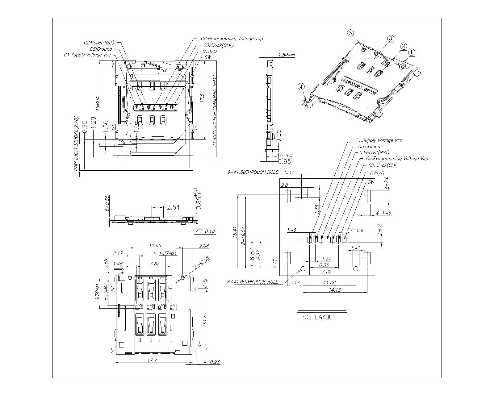 ATK-MSIM-150-A-010 Micro SIM Card 1.5mm height Connector