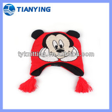 chirdren acrylic jacquard ear flap cartoon knitted hat