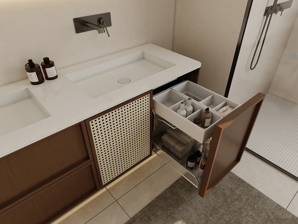 Шкаф для ванной комнаты для лакированного дерева Lacquered wood grain bathroom cabinet