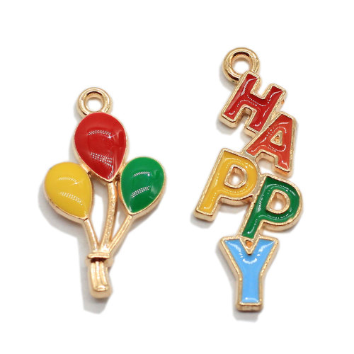 Enamel Letter HAPPY Charms Alloy Balloon Pendants Metallic DIY Art Decor Handmade Bracelet Jewelry Finding