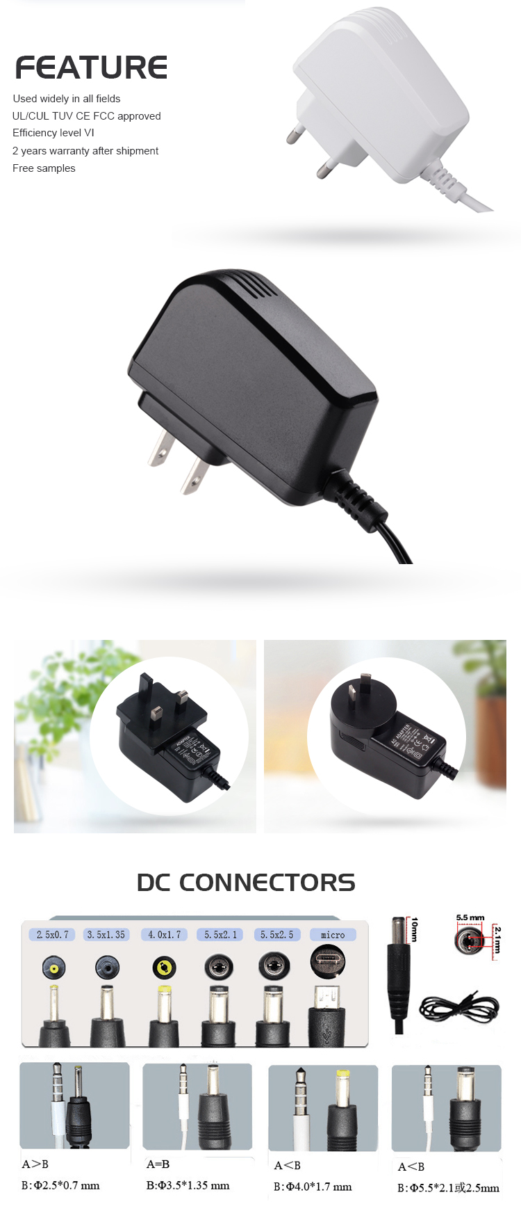 Level VI 5v ac dc power charger adapter for sony psp with ULCUL TUV CE FCC ROHS CB SAA