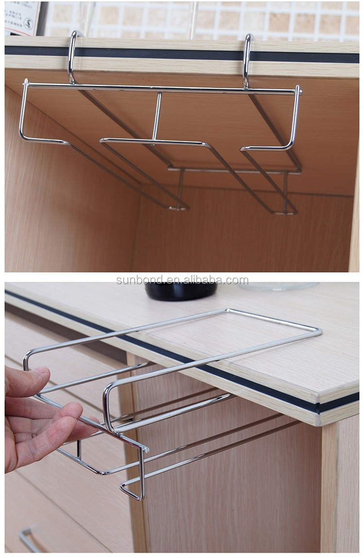 Metal wire under cabinet wine glass holder,bar wine rack