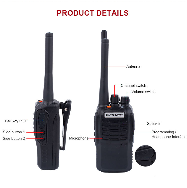 ECOME ET-518 Rugged ładowne małe dwukierunkowe radio 5-kilometrowym Bezprzewodowe Walkie Talkie