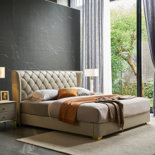 Leather beige customized king size bed leather storage