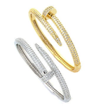 Gypsophila Creative Copper Zircon Nail Bracelet - Luxury Unisex Open Bracelet with Gold Plating