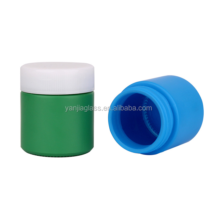 Custom 90ml 3oz straight side matte green blue painted glass storage jar container with plastic cap