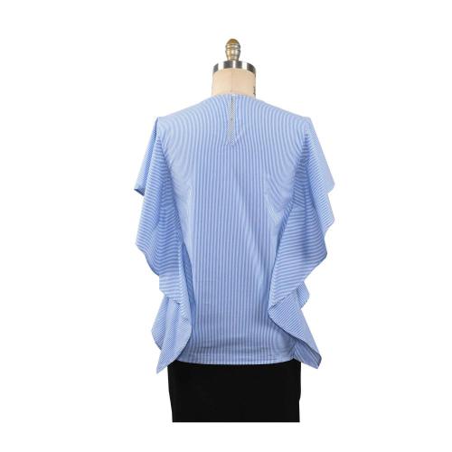 Dammodell O Neck Strips Ruffles Sleeve Shirt