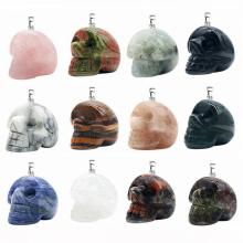 Crystal Skull Head Pendant For Making Jewelry Handmade Carved Gemstone Human Skeleton Figurines Reiki Healing Stone Choker