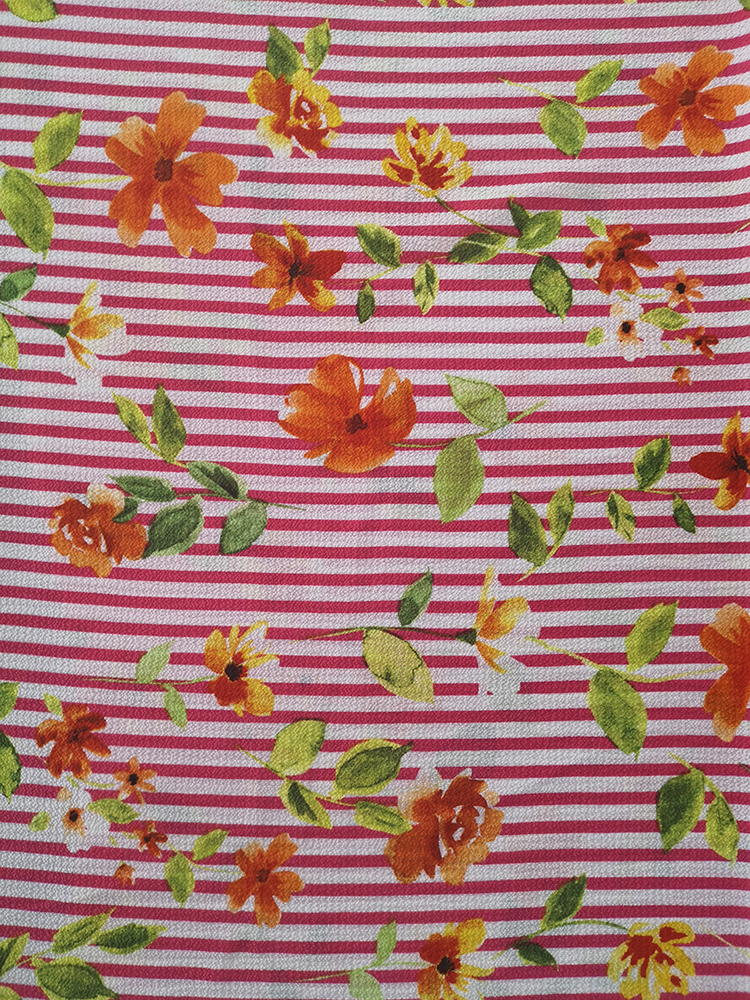 Stripe Flower Polyester Bubble Crepe Printing Fabric