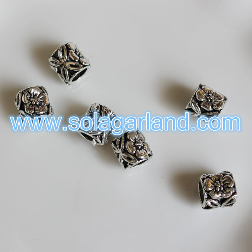 8.5*9MM Big Hole Tibetan Silver Carving Tube Loose Spacer Bead Charms