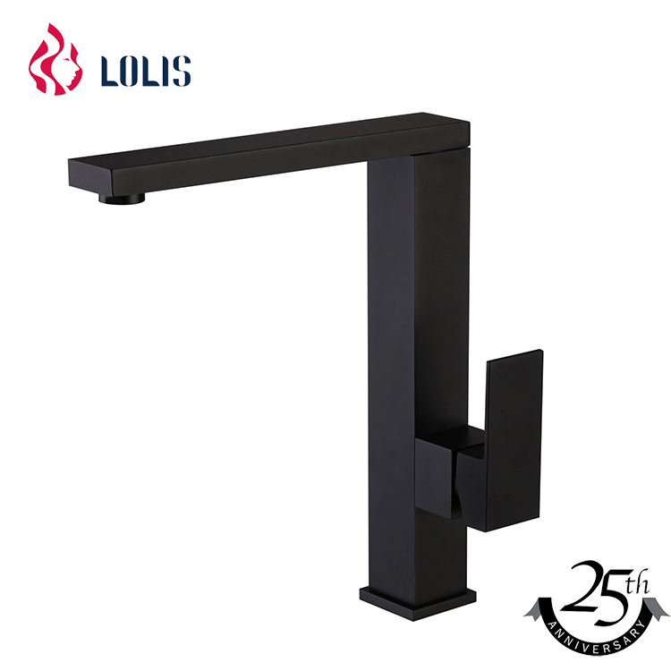 02282B Single Handle Black Color Square Hot Cold Water Sink Kitchen Faucet