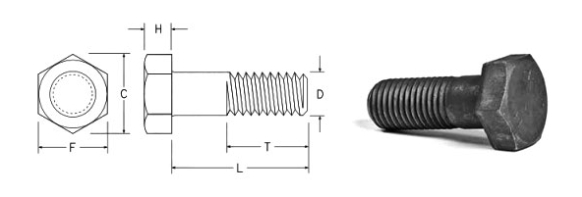 ASME B18.2.6 ASTM F3125 A325 nehéz hatlapfejű csavarok és anyák