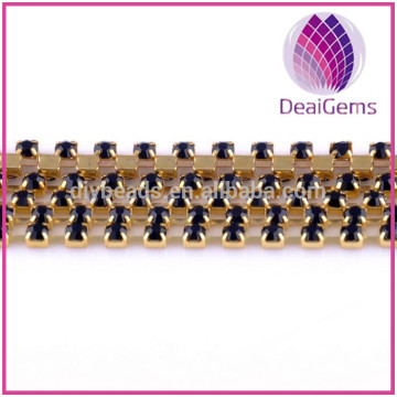 Brass chain and colorful SS6 2mm Rhinestone Cup Chain Crystal CZ