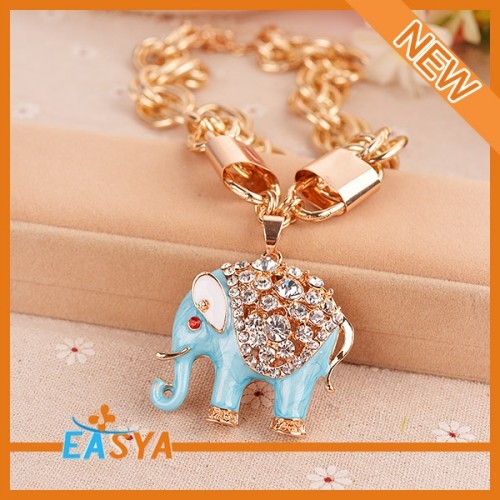 Requintado moda elefante pingente colares com chapeamento e strass