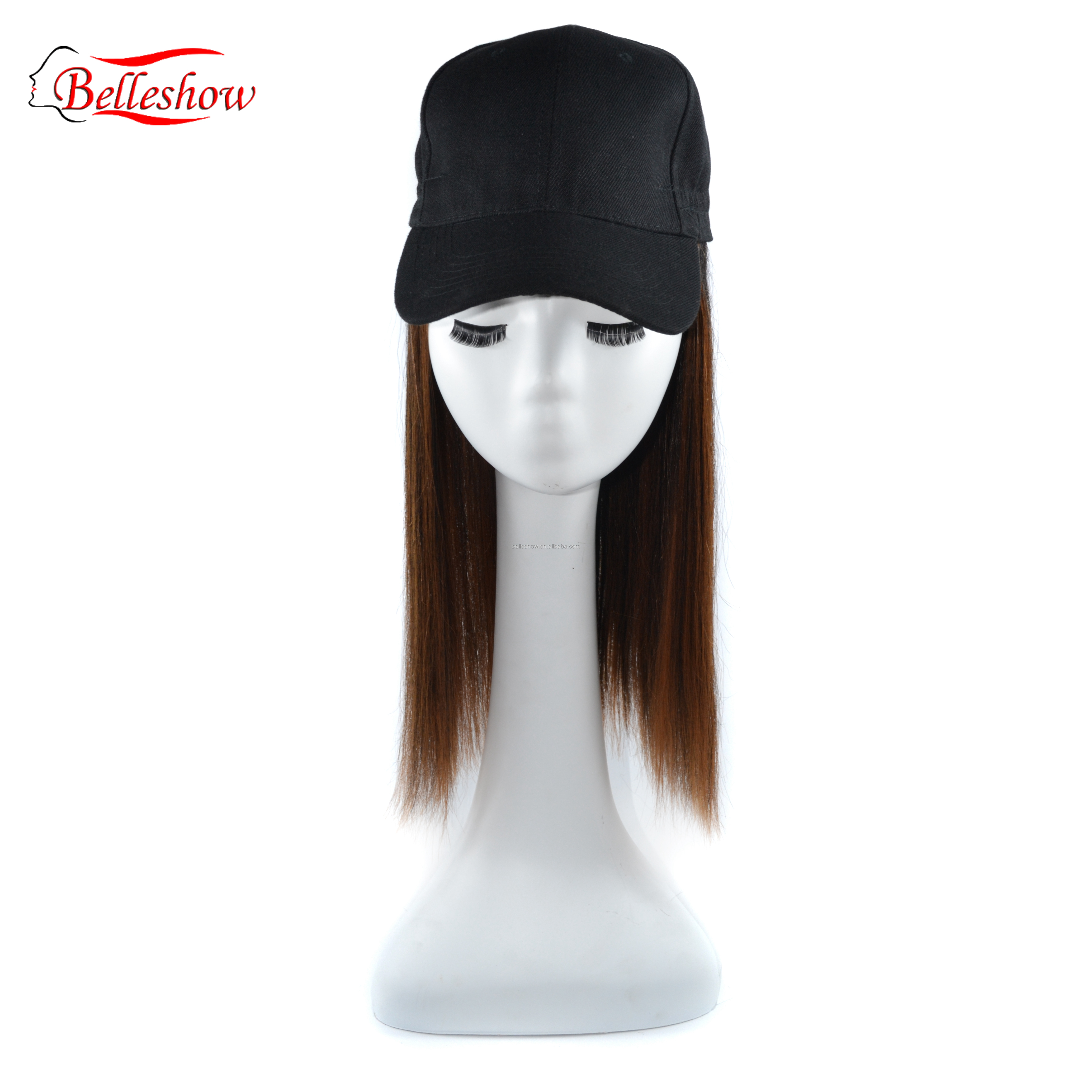 Hot sell wholesale cheap black long straight hair Multi-color optional cap wig Baseball cap wig straight long braid