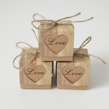 Customizable Wood Grain Paper Gift Boxes with Ribbons - Small Cardboard Present Packaging