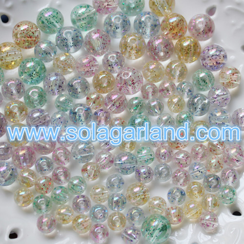 8-20MM acrylique rond étincelant transparent avec paillettes colorées Chunky Gumball Bubblegum perles