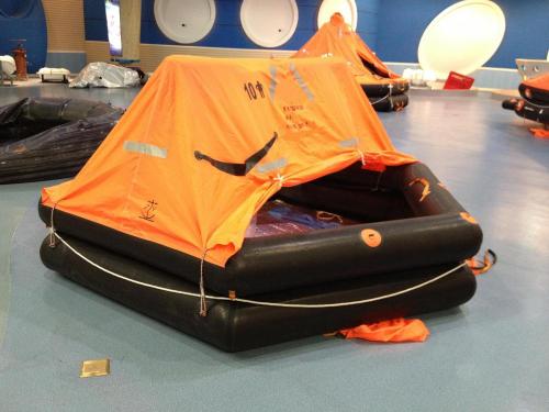 Throw over board inflating life raft