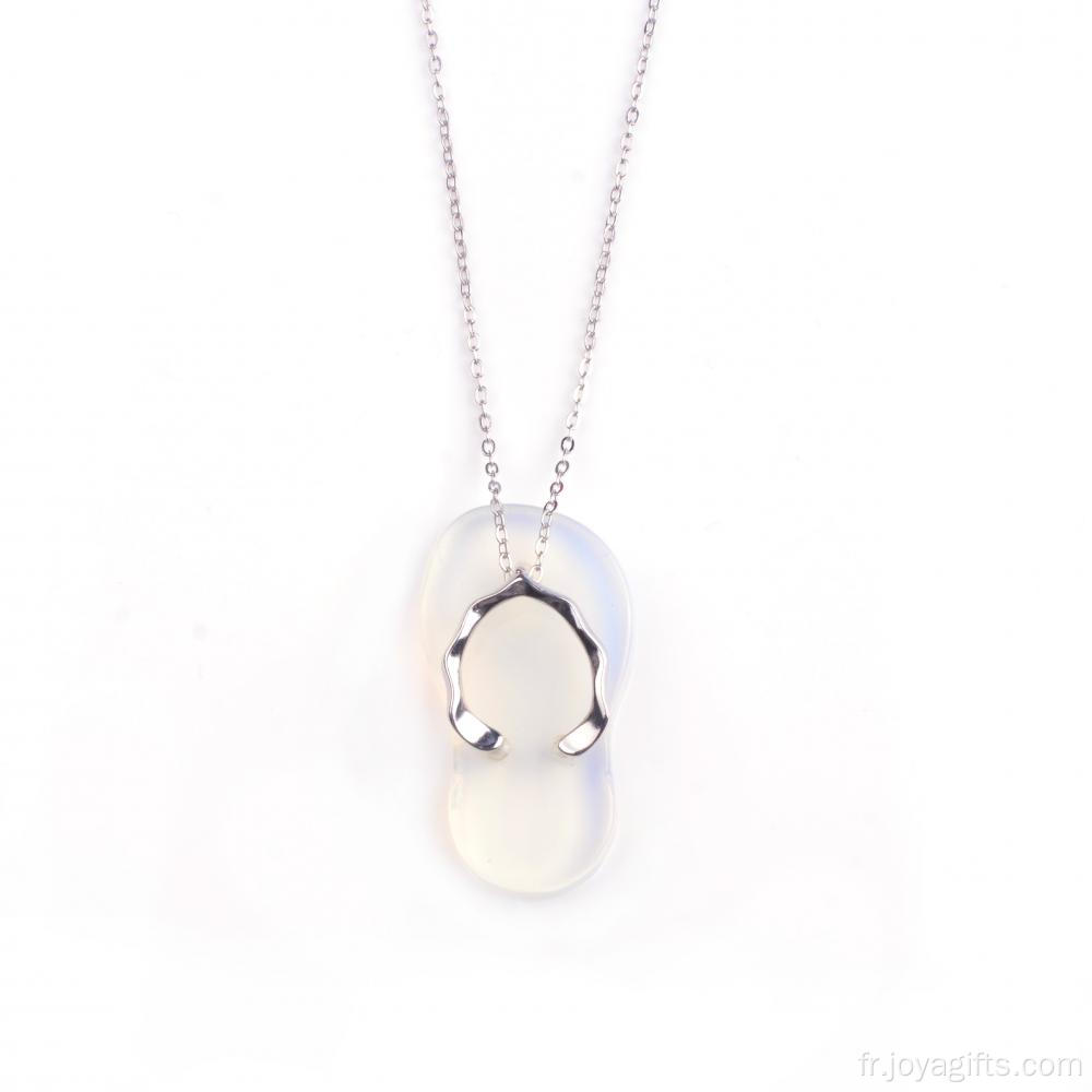 Chausson mignon à la mode opale Pierre Collier pendentif avec collier en plaqué argent