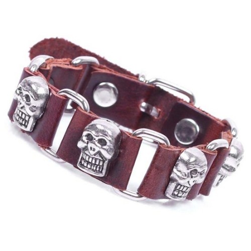 Fashion real top layer cow leather bracelet for men zinc alloy skull accessories vintage bangle wholesale