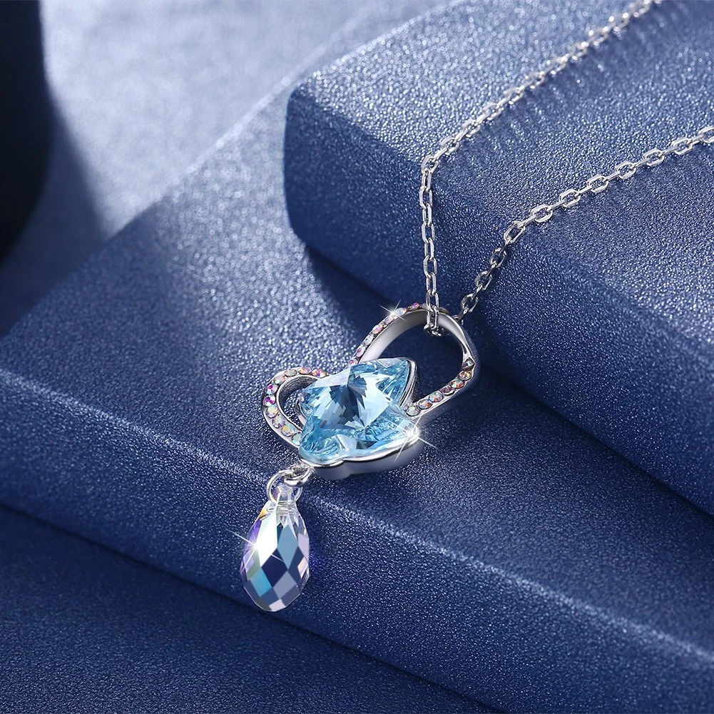 Latest Design New Fashion Necklace Jewelry Statement Gift Elegant Crystal Colorful 925 Sterling Silver Butterfly Simple Necklace