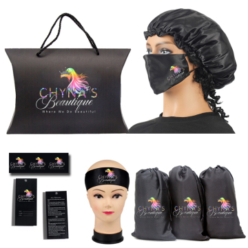 Custom Logo Wigs packaging Satin Bags/Hang Tag Sticker labels Wraps/Long Bonnets/Headband/Cape/Bonnet/box