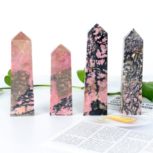 Natural Rhodonite Obelisk Decorative Crystal
