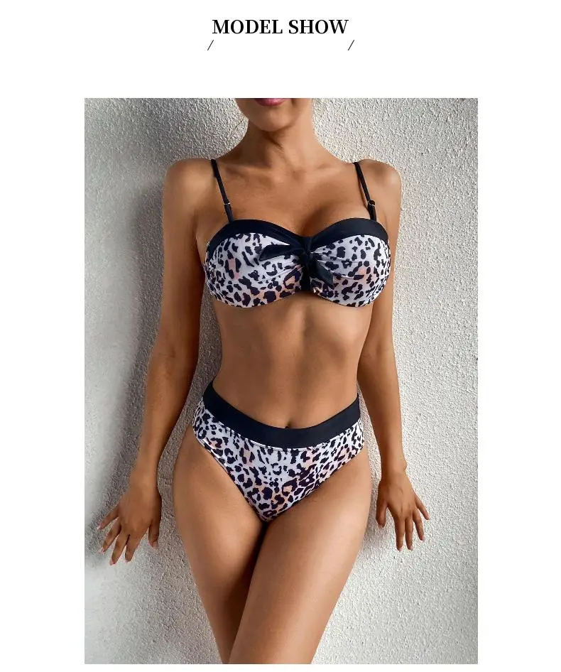 Wholesale New Fashion Bandage Women Bikini 2021 Sexy Beach Two Pieces Leopard Swimwear