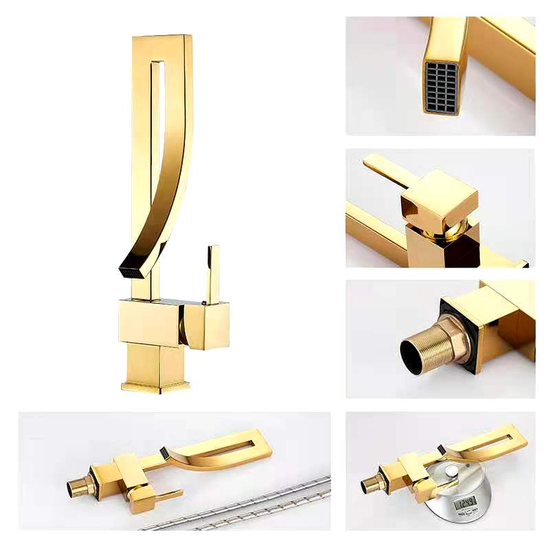 サニタリーウェア小売クリエイティブブラスゴールデンバスルームシンクミキサータップ滝ゴールドベイスン蛇口