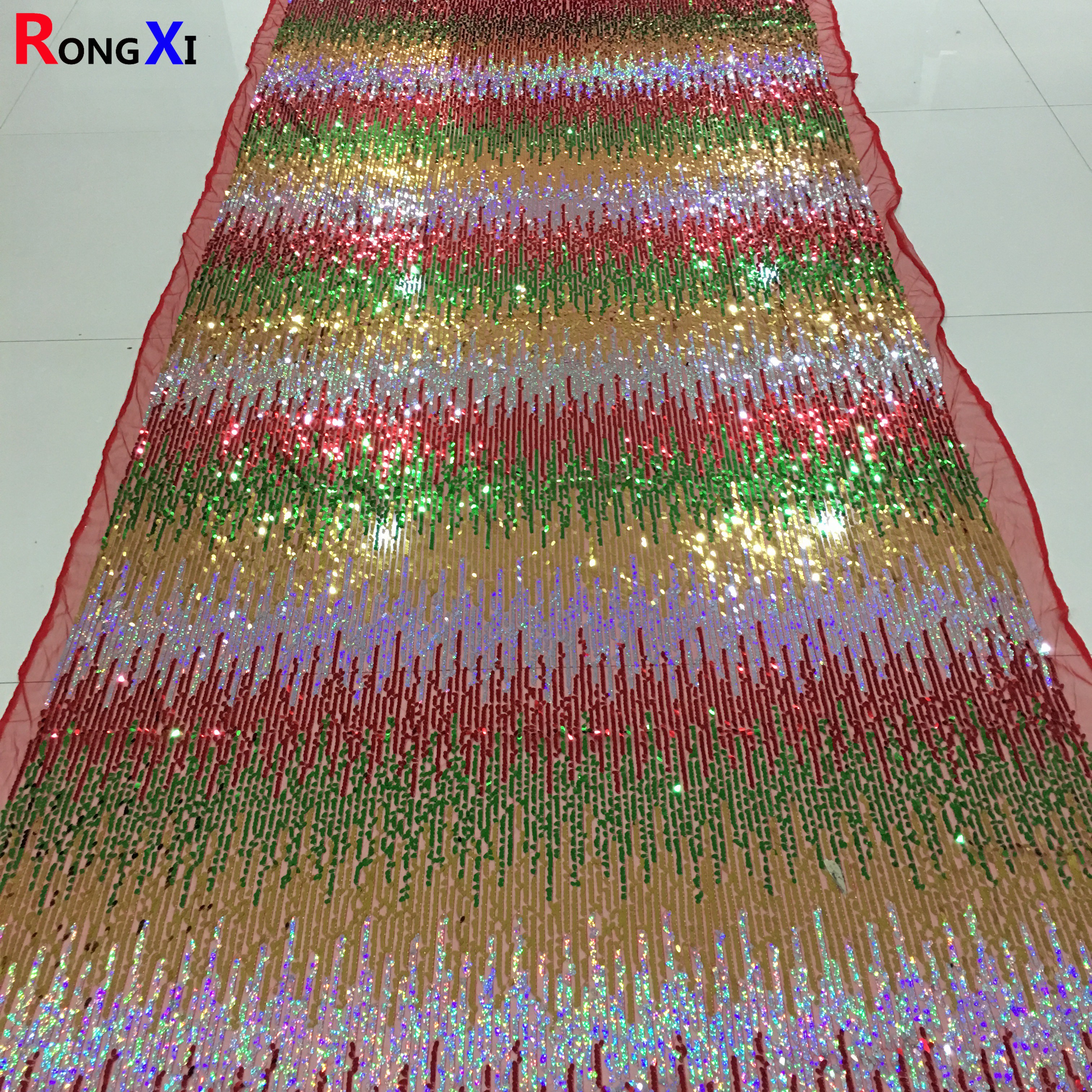 RXF0750 New Gold Multicoloured Tulle Design Sequin Fabric