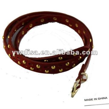 Red Narrow Genuine Leather Belt Studed Leather Belt