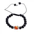 Manik-manik Batu Lava Amber Crown Charm Woven Bracelet