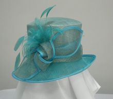Church Sinamay Ladies Hats Sinamay Bow Trimming With Bright Blue And Grey