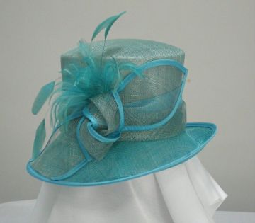 Church Sinamay Ladies Hats Sinamay Bow Trimming With Bright Blue And Grey
