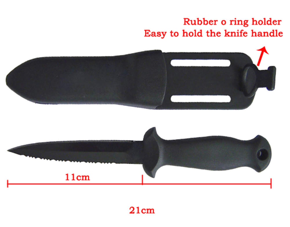 Divtop Diving Survival Compact spearfishing, Black Stainless Steel Point Tip BCD dive Knife.