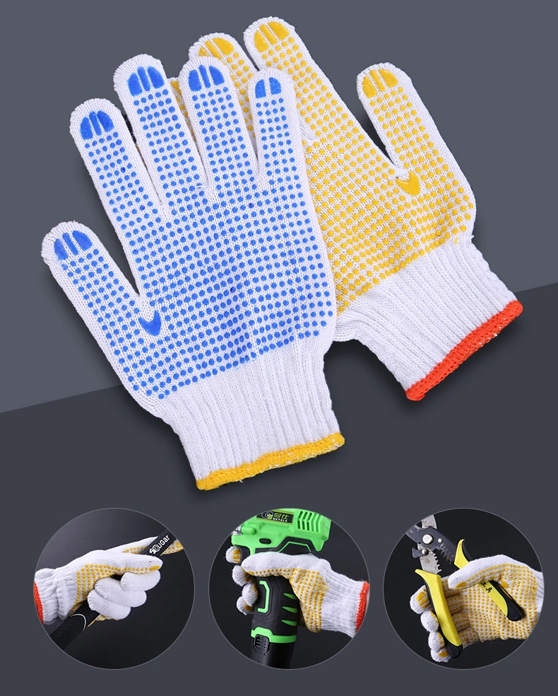 Blue Cotton /Polyester Knit Knitted Garden Work Gloves with PVC Dots, Gripper DOT Gloves