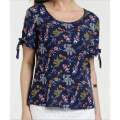 FloralsTop Sommer Kurzarm Bluse mit O-Ausschnitt und Print