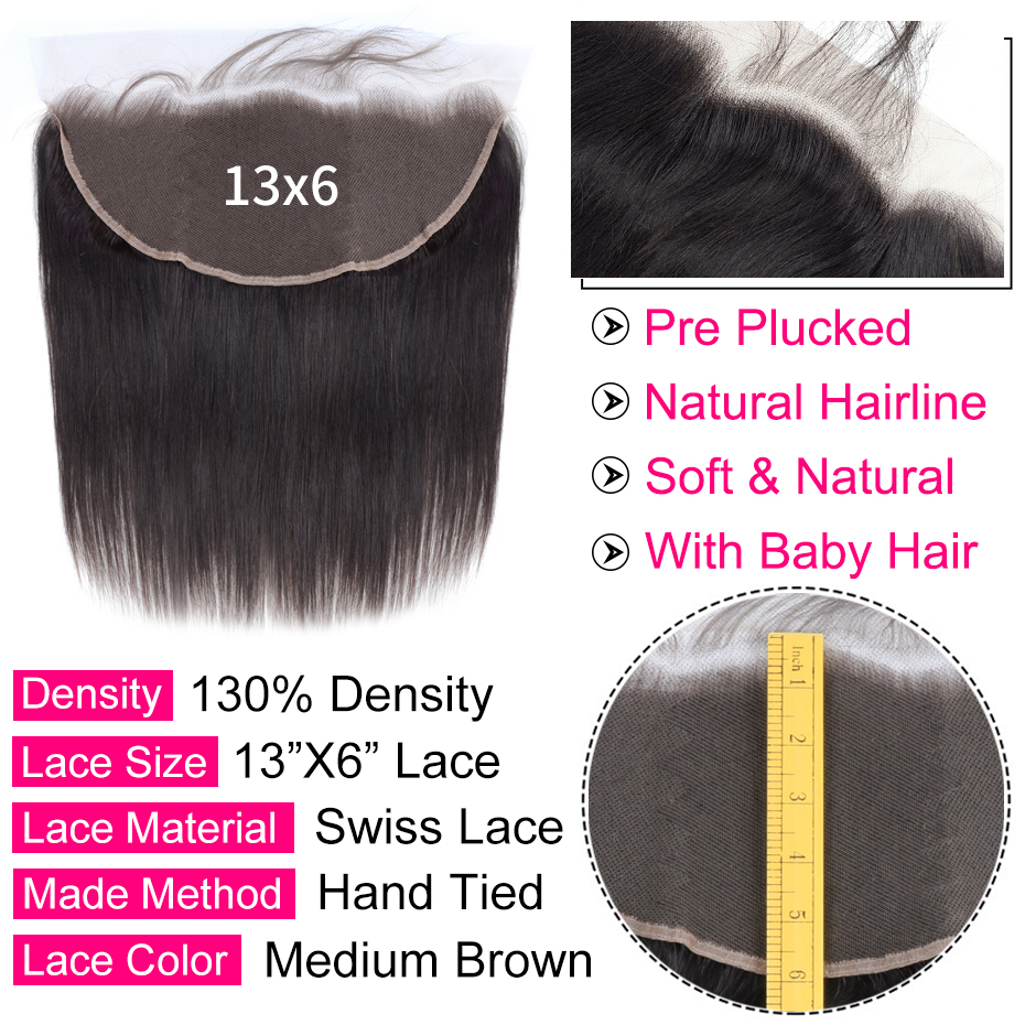 Deep Parting Malaysian Straight Hair 13x6 Frontal with Baby Hair Ear to Ear Lace Frontal Closure 100% Human Hair Extension