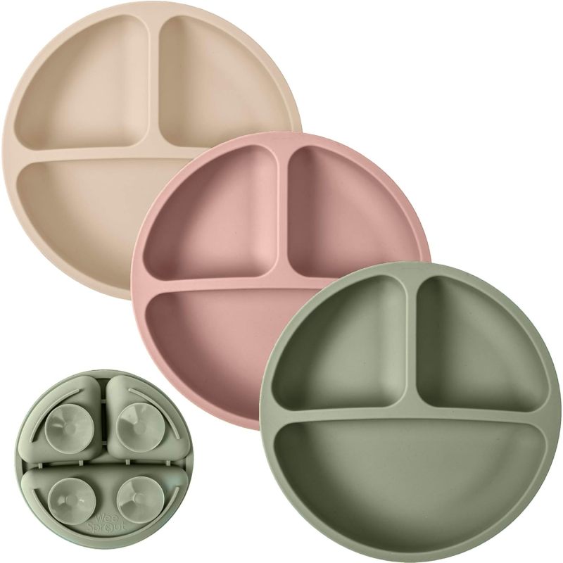 WeeSprout Suction Plates for Babies & Toddlers - 100% Silicone, Dinnerware Stays Put, Divided Design for Picky Eaters, Microwave