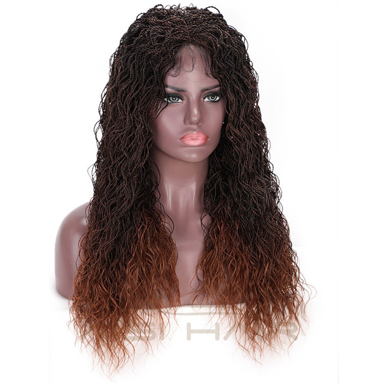 Aisi Hair Synthetic Twist Braided Lace Front Long Wavy Wigs Ombre Brown Senegalese Lace Front Long Braided Wigs For Women