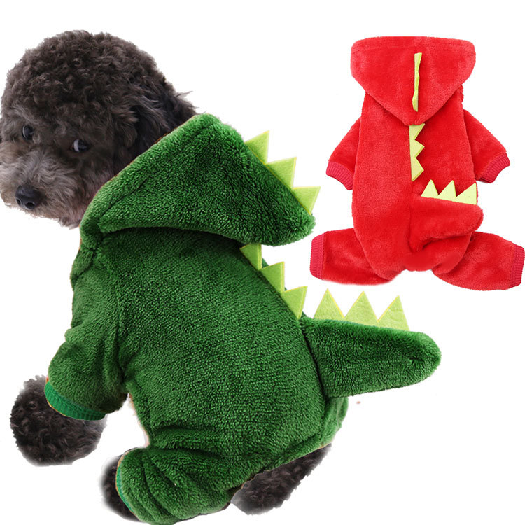 Wholesale Coral Fleece Dog Clothes Pet Dinosaur Clothes Autumn and Winter Warm Four-legged Dog Cat Clothes