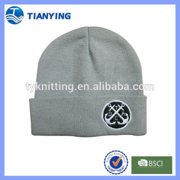grey custom embroidered knitted cuff beanie