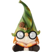 Patung gnome resin dengan lampu LED solar