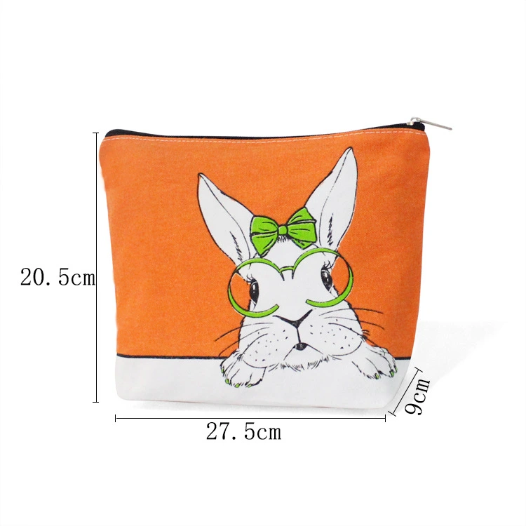 2D Cute Cartoon Print Rabbit Canvas Cotton Pouch Organizer Toiletry Purse Bag