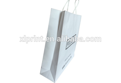 White kraft paper bag with black LOGO printing shopping bag with recycled paper handle