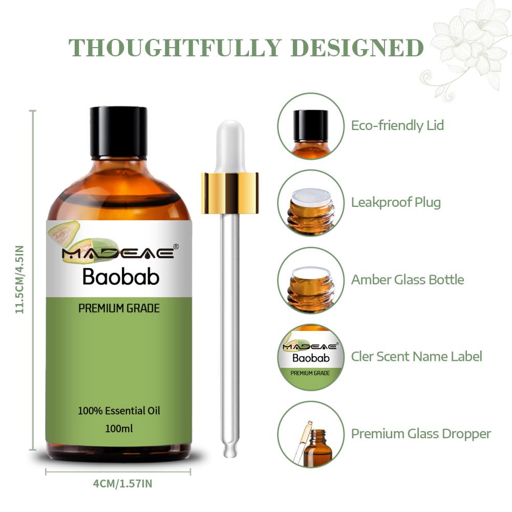 100% Pure Cold Pressed Unrefined Natural Skin Nails and Hair Moisturizer Organic Baobab Oil