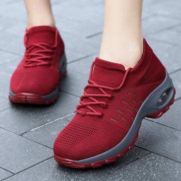 Retro Red Sneakers Women Shoes Outdoor Platform Wedge Shoes Ladies Sock Shoes Lace-up Women Tennis Shoes Casual Zapatillas Mujer