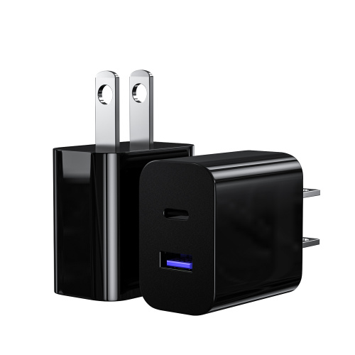 Black White Quick Charger Dual Ports 20W laddare